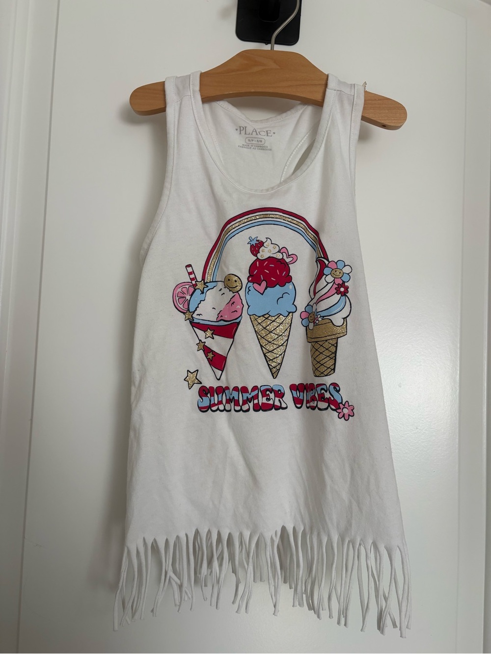 Place White Tank Top with Colorful Ice Cream Graphic